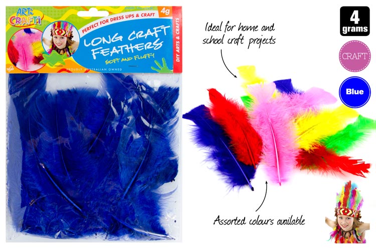 15cm Long Craft Feathers - Blue